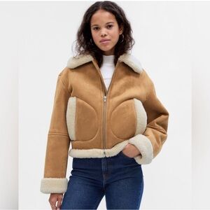 GAP Women's Tan Teddy Jacket with Cream Accents